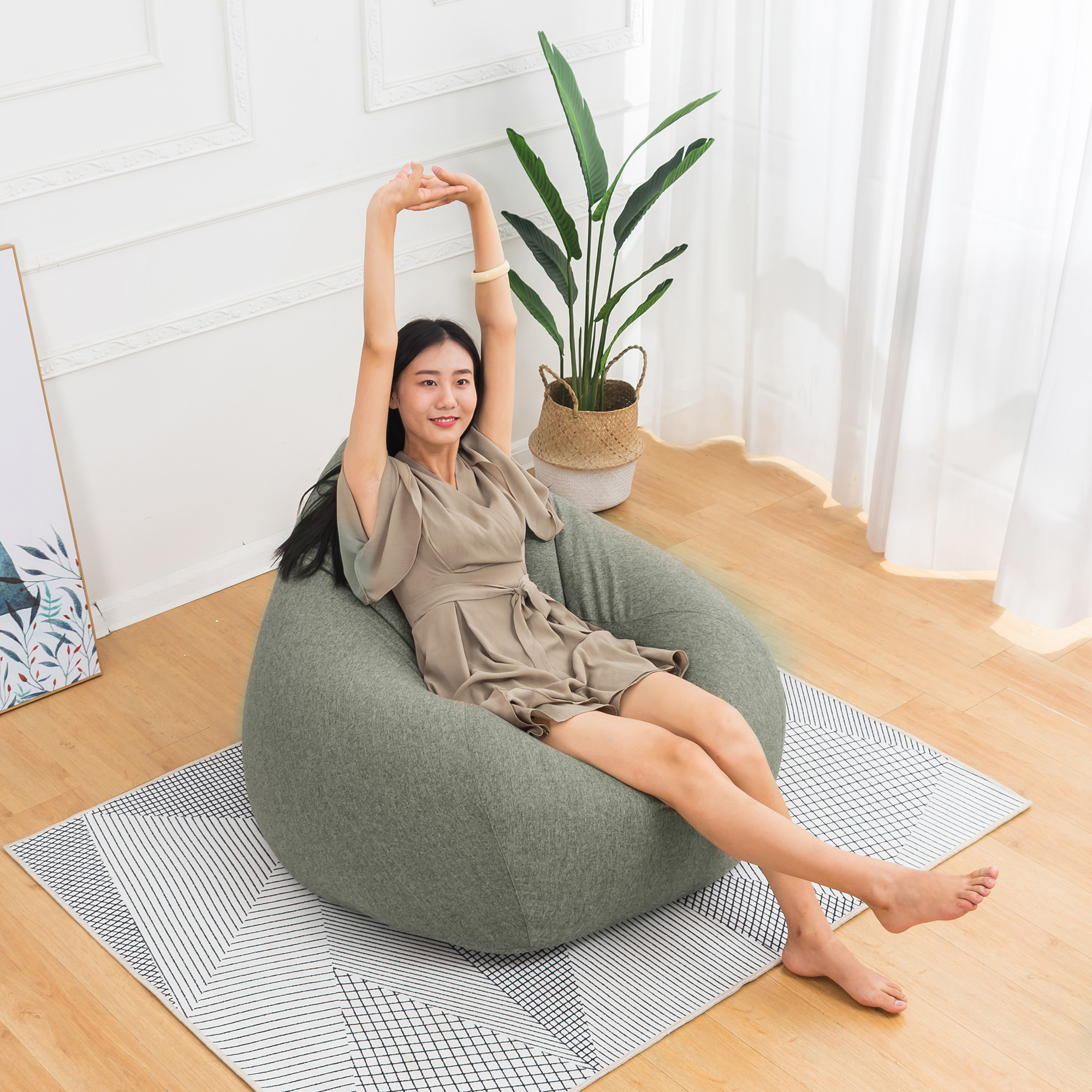 Focussexy Stuffed Animal Storage Bean Bag Chair Detachable Bean Bag Chair Cover Only Memory Beanbag Particles Foam Padded Multi-Purpose Seat Cover (